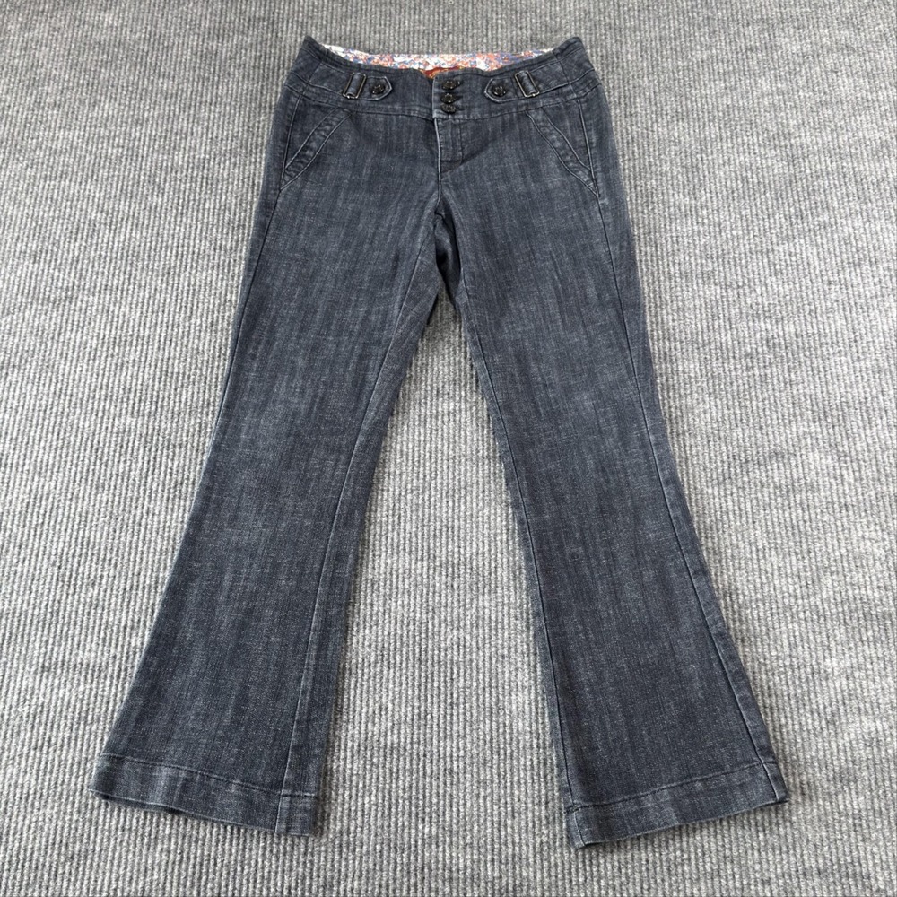 One 5 One Pants Womens 8 Gray Denim Dress Flare Button Waist Stretch Casual
